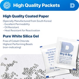 Dry & Dry 10 Gram [10 Packets] Silica Gel Packets Silica Gel Desiccants, Silica Gel Packs - Rechargeable (Food Safe) Silica Gel Packets, Silica Packets