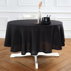 Solino Home Black Linen Round Tablecloth 60 Inch Diameter - 100% Pure Linen Prewashed Sonoma Hemstitch Table Cloth - Washable Tablecloth for Wedding, Parties, Spring, Mothers Day, Easter Decorations