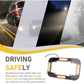 ROUTEKING 13.5" 24 LED License Plate Strobe Lights Waterproof License Frame Light Amber Yellow Warning Lights for Front/Rear License Plate Decor Emergency Safety Light for Vehicles Cars, 12V
