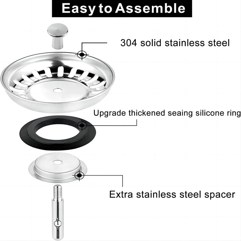 2 Pack Stainless Steel Kitchen Sink Plug Strainer, Sink Plug