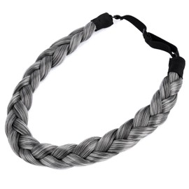DIGUAN Synthetic Hair Braided Headband Classic Chunky Wide Plaited Braids Elastic Stretch Hairpiece Women Girl Beauty accessory, 55g aHairBeauty (Dark Gray)