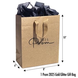 Anderson's Golden Jubilation Prom Swag Bag - Gold Glitter Gift Bag, 2025 Photo Frame, 33 inch Gold Bead Necklace, and Prom 2025 Wristband - Perfect Keepsake for Any Prom Theme