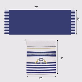 BRTAGG Tallit with Clips and Bag, Prayer Shawl with David of Star, 70"x 20" Jewish Gifts