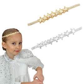 2PCS Glitter Star Headbands Stunning Kids Girls Hairbands Party Headwear Holiday Festival Hair Accessories for Your Little Princess(Silver+Gold)