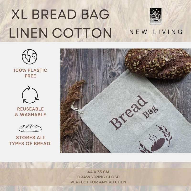 New Living Bread Bag Made of 100% Organic Linen, Extra