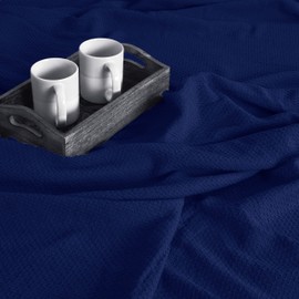 BOUTIQUO 100% Cotton Bed Blanket, Breathable Thermal Blanket Twin Size, Soft Honeycomb Waffle Blanket 60"x90", Cotton Bed Blanket, Perfect for Layering Any Bed for All Season, Navy Blue