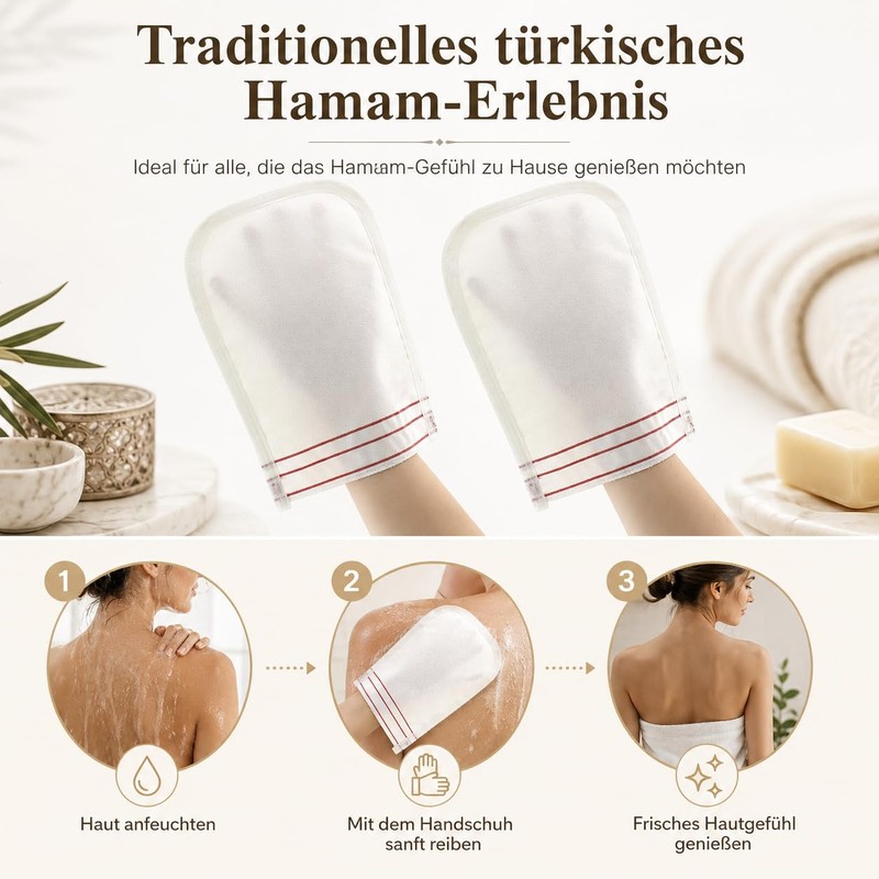 OG-ER Turkish Hammam Glove, White, Pack of 2