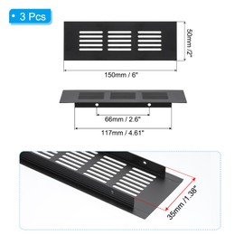 PATIKIL 6 x 2 Inch Door Air Vent Cover, 3pcs Aluminum Grille Ventilation Cover Louvered with Mounting Screws for Cabinet Wardrobe Door, Black