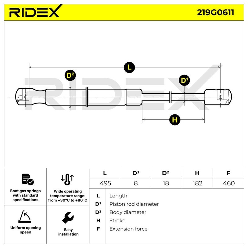 RIDEX Tailgate Damper 219G0611 Countryman (R60) 495 mm