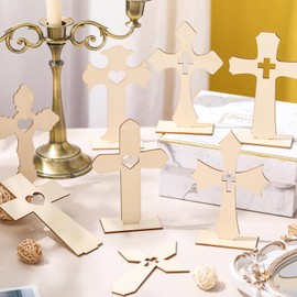 Bucherry 16 Pcs Wood Crosses for Crafts Catholic Wooden Crosses Bulk Wood Standing Cross for Table Unfinished Wood Cross 8 Styles for First Communion Baptism Table Centerpiece Easter Decor Gift
