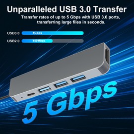 USB C Hub, PD100W, 4K HDMI, 3 x USB A, 5-in-1 Docking Station USB C, US-B Adapter Compatible with MacBook Pro and MacBook Air, Docking Station USB Compatible with MacBook Adapter