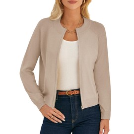 Womens Khaki Zip Up Cardigan Sweaters Lightweight Long Sleeve Fall Cardigans Light Jackets for Women Fall Outfits S