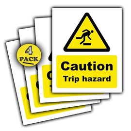 Pack of 4 Caution Trip Hazard Waterproof UV Resistant Vinyl Stickers 110mm x 90mm Mind The Step