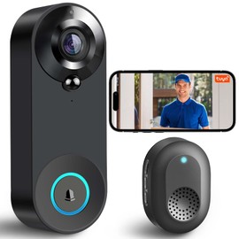 BUXFMHT Timbre con Video Inalambrico, Video Timbre Inteligente con Audio Bidireccional y Vision Nocturna, Timbre Inalambrico Exterior con Camara Gran 