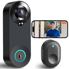 BUXFMHT Timbre con Video Inalambrico, Video Timbre Inteligente con Audio Bidireccional y Vision Nocturna, Timbre Inalambrico Exterior con Camara Gran 