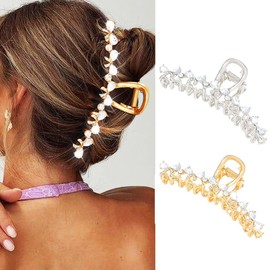 Gortin Rhinestone Hair Claw Clips Metal Gold Claw Clips for Thick Hair Large Hair Jaw Clamps Fancy Hair Accessories for Women Pack of 2