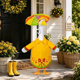 Ueyben Raincoat Porch Goose Outfit, Summer Spring Goose Outfits Raincoat Geese Clothes Costume with Rain Jacket Umbrella Hat for 23" Lawn Cement Plastic Geese Statue for Garden Yard Patio Decor