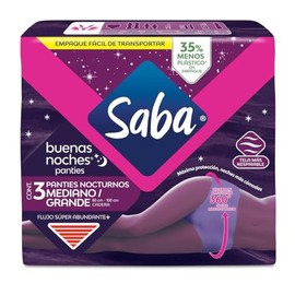 Saba Buenas Noches Panties Femeninas Nocturnas, Flujo Súper Abundante, Talla M, 3 Piezas