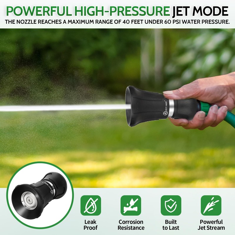 AUTOMAN Garden Hose Nozzle Heavy Duty, Fireman Hose Nozzle, High