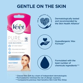 Veet Pure Inspirations Cold Wax Strips, Face, Sensitive Skin, 40 Strips each, 4 Finish Wipes,