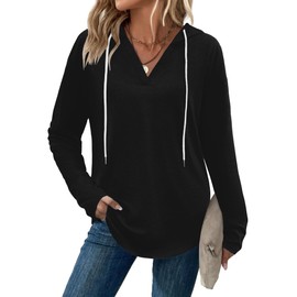 Zeagoo Hoodies for Women Fall Clothes 2025 Trendy Lightweight Long Sleeve Hooded Tops Black XL