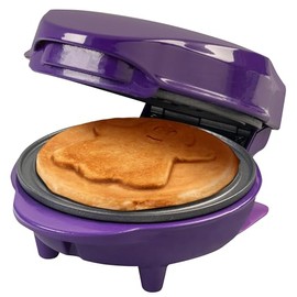 Bestron Mini Waffle Iron, Waffle Iron with Special Plate "Ghost", Waffle Size: Diameter 10 cm, Ideal Size for Children, for Birthdays or as a Gift, Baking Light and Non-Stick Coating, Colour: Purple