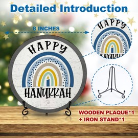 patcate Happy Hanukkah Wood Sign Decorations, Farmhouse Wooden Plaque With Iron Stand for Home Kitchen Table Decor, Jewish Birthday Winter Festival Gifts-B07