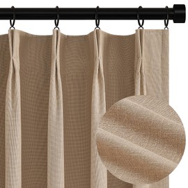 Topfinel 120 Inches Long Extra Long Pinch Pleat Faux Linen Curtains for Living Room,Neutral Beige 100 Percent Blackout Floor to Ceiling Farmhouse Sound Absorbing Drapes 2 Panels for Track System 10 FT