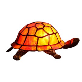 Bieye L10721 Tortoise Tiffany Style Stained Glass Accent Table Lamp for Home Decor (Dark Red)