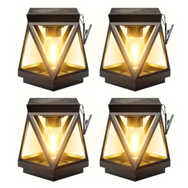 KOOPER 4 Pack Solar Lanterns Outdoor Waterproof, Upgraded Black Metal Hanging Solar Lights Outdoor Lanterns Decorative for Yard Patio Table Pathway Garden Decor