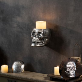 We Moment Gothic Candle Sconce，Wall Candle Holder Set of 1， Skull Wall Decorations for Living Room, Bathroom, Dining Room（Silver，Star Pattern Design）