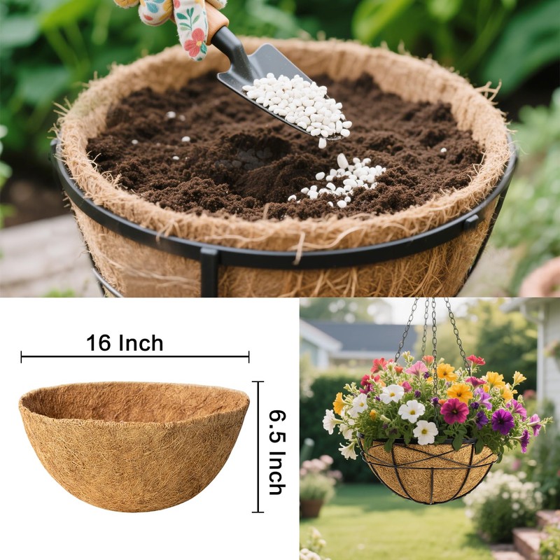 6 Pack 16 Inch Coco Liners for Hanging Baskets Coconut