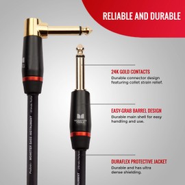 Monster Prolink Monster Bass Instrument Cable. 12 ft Guitar Cable. Right Angle to Straight Bass Guitar Cable. 95% Copper Braided Shield Monster Cable Bass Guitar. Bass Guitar Monster Cable.