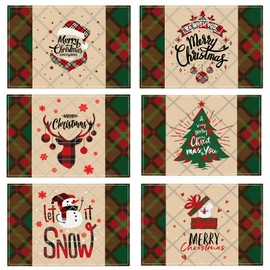 VITEVER Place Mats Christmas Washable Set of 6 Polyester Linen Place Mats 32 x 45 cm, Christmas Table Coasters Place Mats for Kitchen Dining Table Hotel Christmas Table Decoration