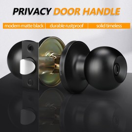 15 Pack Round Privacy Door Knobs Bulk Matte Black Door Knobs Interior Black Ball Door Knob Stainless Steel Keyless Interior Handle Round Privacy Door Lockset for Bedroom Bathroom Classroom Office Door