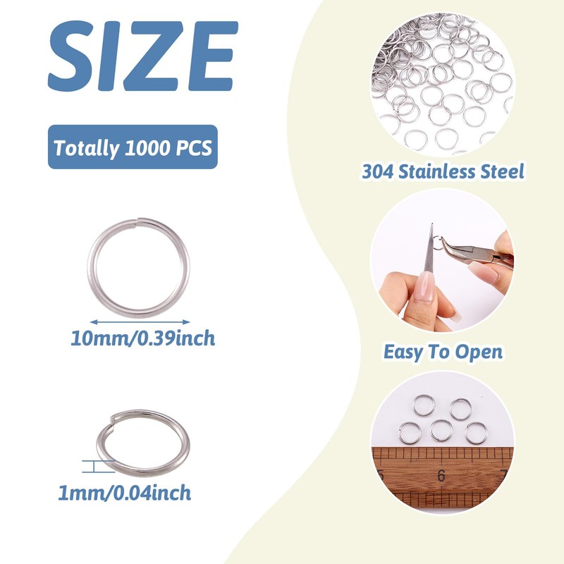 PandaHall 1000Pcs Stainless Steel Open Jump Rings 10mm Tiny Round