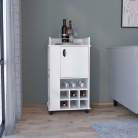 Fraser Six-Bottle Wine Rack Bar Cart with Casters Built-In Wine Rack and Mobile Feature Bar SetsColor: White Color