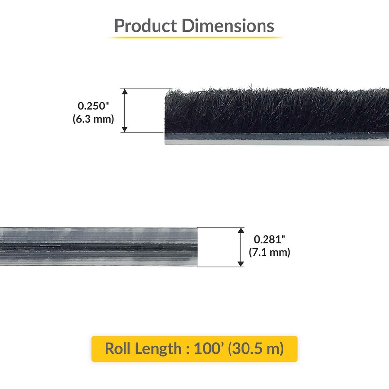 Brixwell Storefront Door Pile Weatherstrip 0.250" Pile Height, 100' Roll,