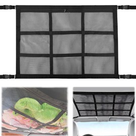 Car Luggage Net for Storage, Universal Car Roof Luggage Net Blanket, Car Net Roof Canopy with 2 Hooks, Double Layer Car Roof Storage for Blankets, for Four Roof Armrests, SUV, Jeep (80 x 52 cm)