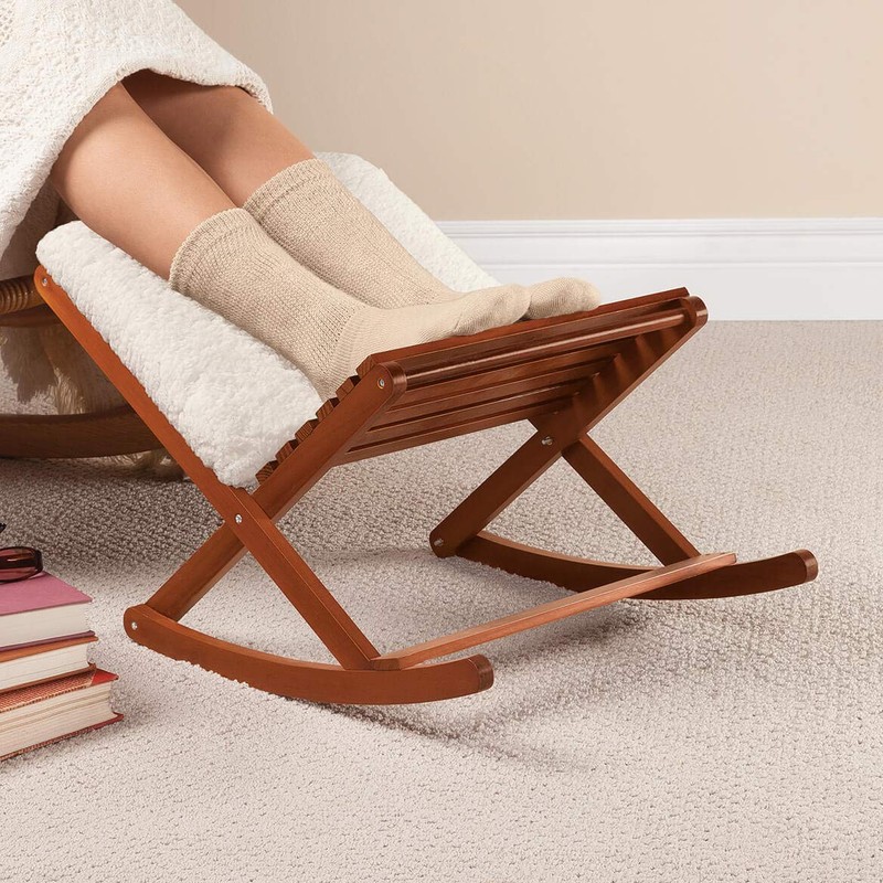 Deluxe Foldable Rocking Footrest, Adjustable Fold-Away Foot Stool with Sherpa