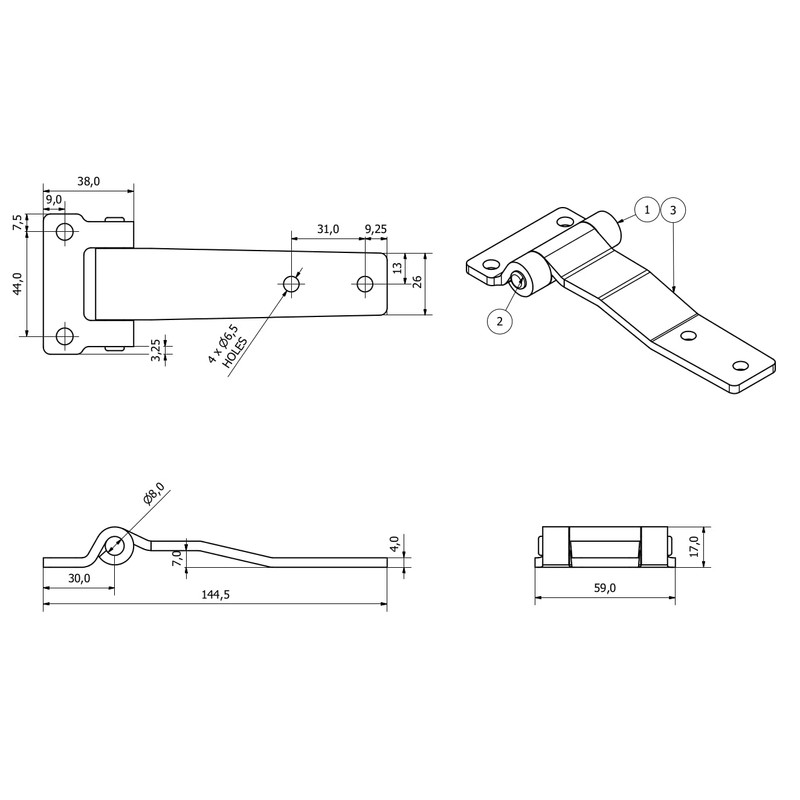 Heavy Duty 145mm Strap Hinge Locker Door Hatch Zinc Plated