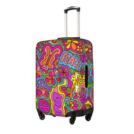 FINOWIN Travel Luggage Cover Suitcase Protector, Colorful Rainbow Paint Splatter Washable Elastic Suitcase Cover for Wheeled Suitcase, Peace Sign Psychedelics Trippy, M (for 22-24 Inch Luggage)