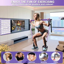 Portable Pilates Bar Kit with Resistance Bands, Full Body Workout Equipment for Home Gym, Yoga, Squats, Legs, Arms and Core