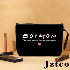Jztco Boy Mama Makeup Bag, Baby Shower Gifts for Mom First Time, Christmas Birthday Unique Cosmetic Bag Funny Mothers Day, New Mom Gifts - Boy Mama The One Where I'm Outnumbered, Black