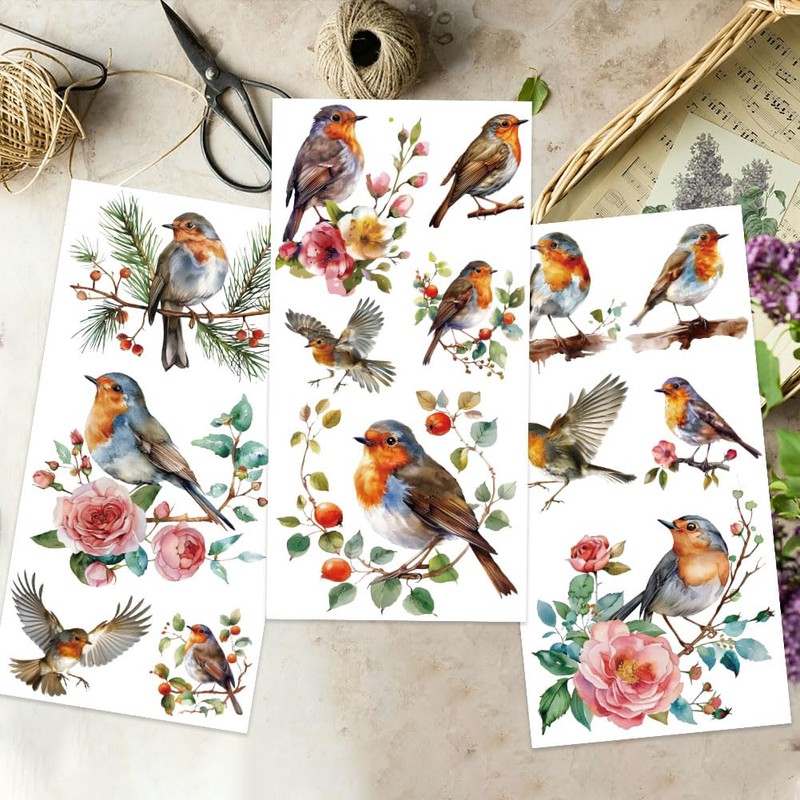 OLYCRAFT 3pcs/Set Bird Rub on Transfers for Furniture and Crafts