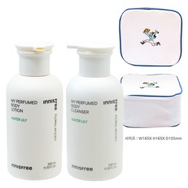 Innisfree My Perfumed Water Lily Body Lotion + Cleanser + Play Green Cosmetic Pouch (Blue) / 이니스프리 마이 퍼퓸드 워터릴리 바디 로션+클렌저+플레이그린 화장품 파우치 (블루)