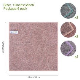 SINLAND Microfibre Face Towels Ultra Soft Bamboo Charcoal Face Wash Cloth Face Cloth for Bathroom Quick Drying Absorbent 30 cm x 30 cm Pack of 6 Multicoloured