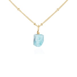Larimar Raw Crystal Pendant Necklace in 14k Gold Fill Satellite