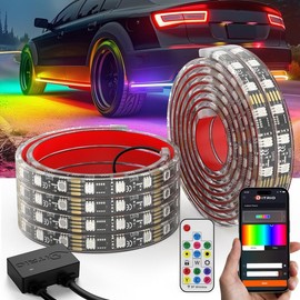 6Pcs Car Underglow Neon Lights 252 LEDs RGB+IC Function Music Mode with Wireless Remote Control for Car Van SUV Truck Bluetooth Controlled