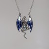Blue Dragon Holding Faceted Crystal Medieval Renaissance Pendant Necklace